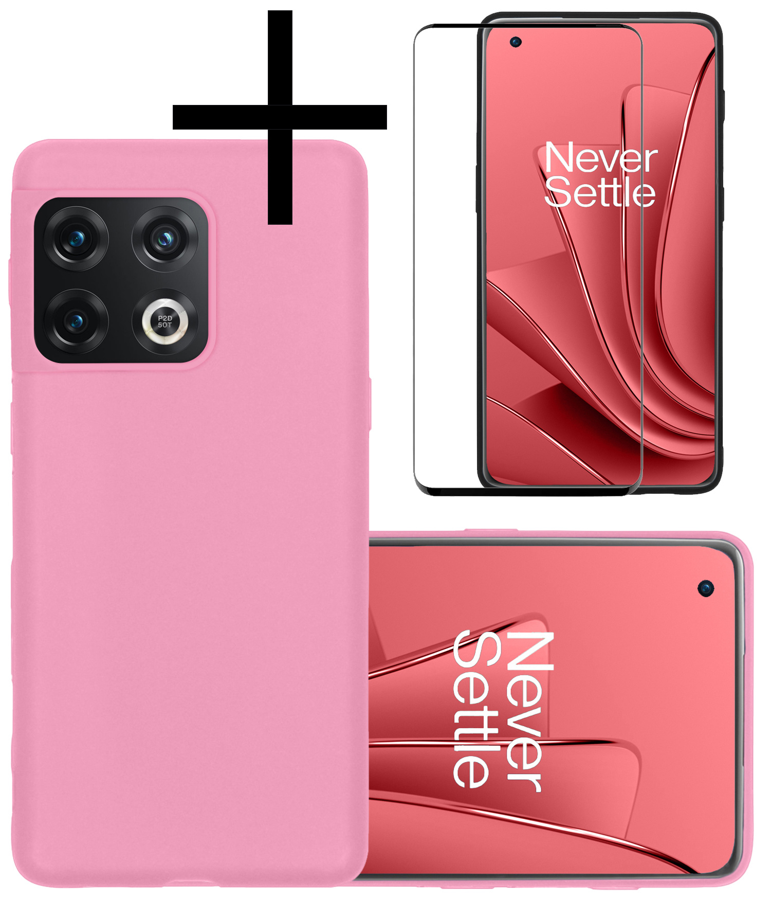 OnePlus 10 Pro Hoesje Back Cover Siliconen Case Hoes Met Screenprotector - Lichtroze