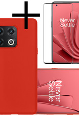 NoXx Hoes Geschikt voor OnePlus 10 Pro Hoesje Cover Siliconen Back Case Hoes Met Screenprotector - Rood