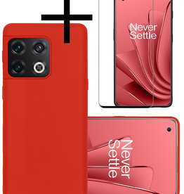 NoXx OnePlus 10 Pro Hoesje Siliconen Met Screenprotector - Rood