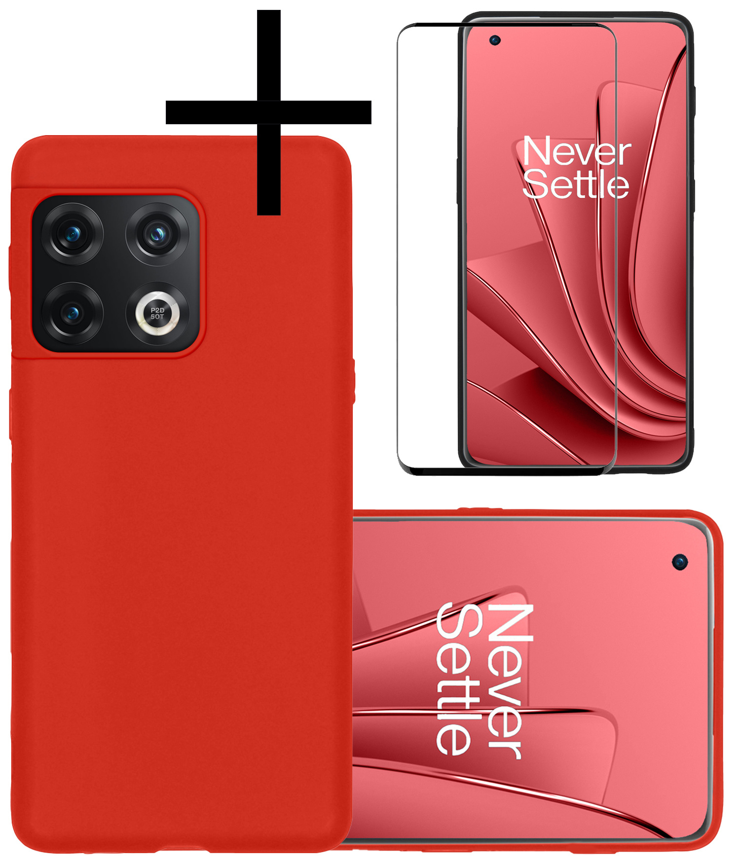 NoXx Hoes Geschikt voor OnePlus 10 Pro Hoesje Cover Siliconen Back Case Hoes Met Screenprotector - Rood