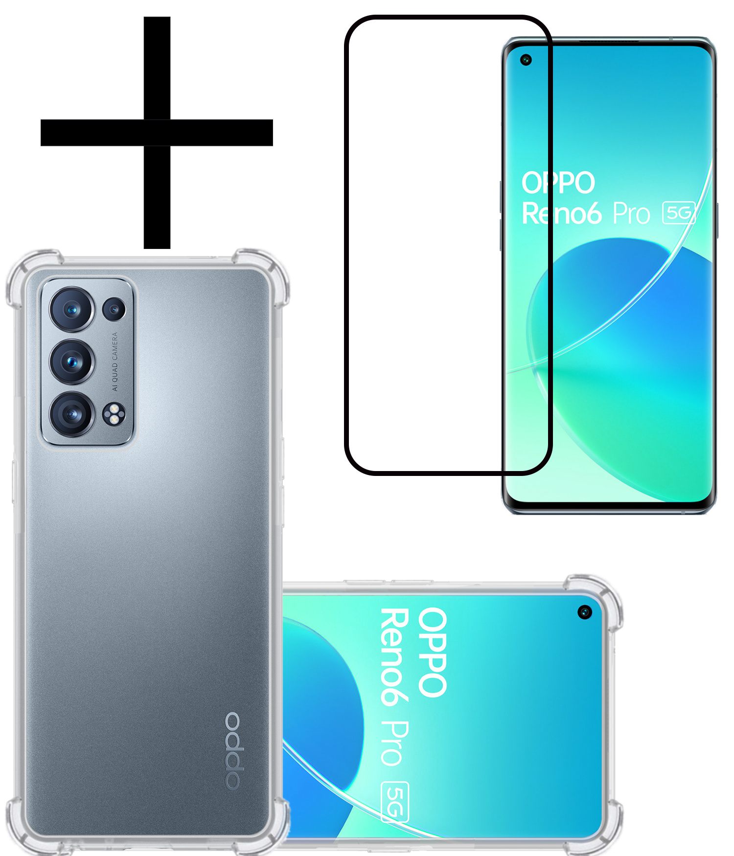 NoXx Hoes Geschikt voor OPPO Reno 6 Pro Hoesje Siliconen Cover Shock Proof Back Case Shockproof Hoes Met Screenprotector - Transparant