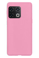 NoXx Hoes Geschikt voor OnePlus 10 Pro Hoesje Cover Siliconen Back Case Hoes Met 2x Screenprotector - Lichtroze