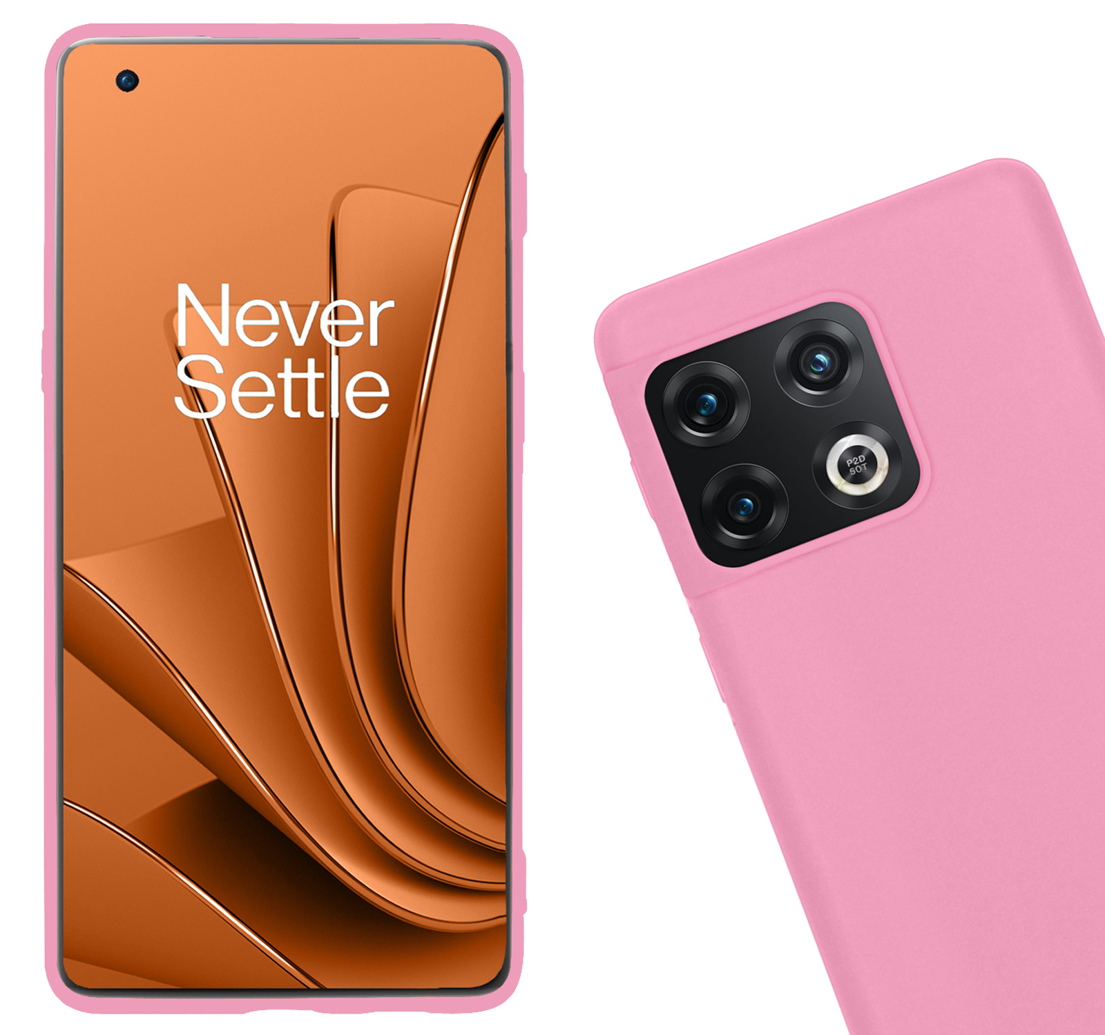 Nomfy Hoesje Geschikt voor OnePlus 10 Pro Hoesje Siliconen Cover Case Met 2x Screenprotector - Hoes Geschikt voor OnePlus 10 Pro Hoes Back Case - Lichtroze