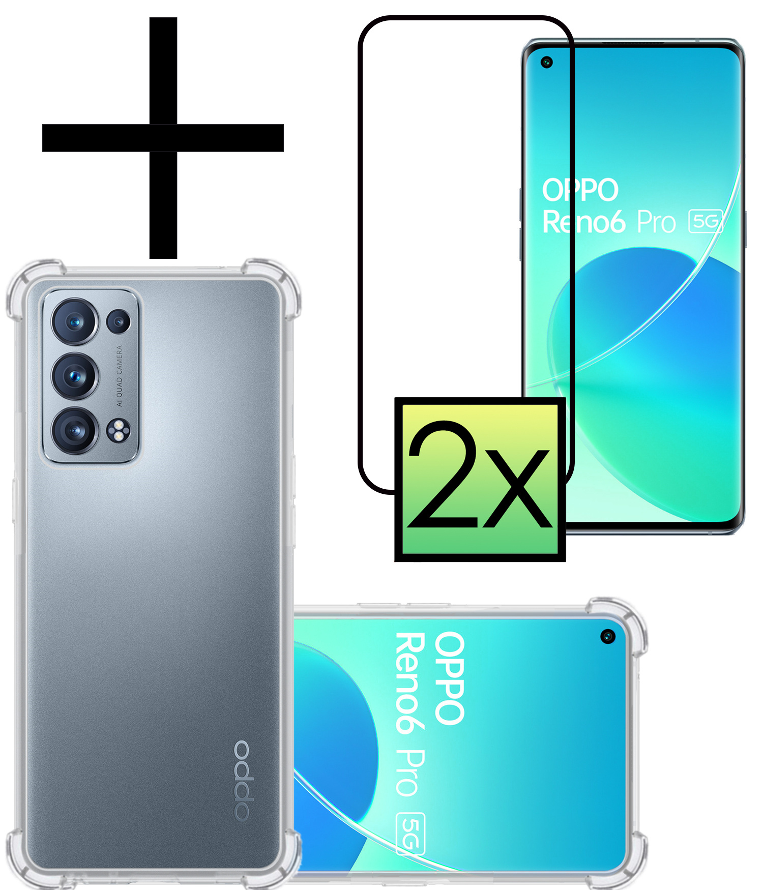 OPPO Reno 6 Pro Hoesje Transparant Cover Shock Proof Case Hoes Met 2x Screenprotector