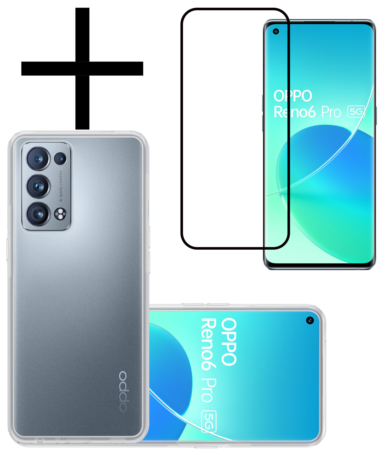 NoXx Hoes Geschikt voor OPPO Reno 6 Pro Hoesje Cover Siliconen Back Case Hoes Met Screenprotector - Transparant