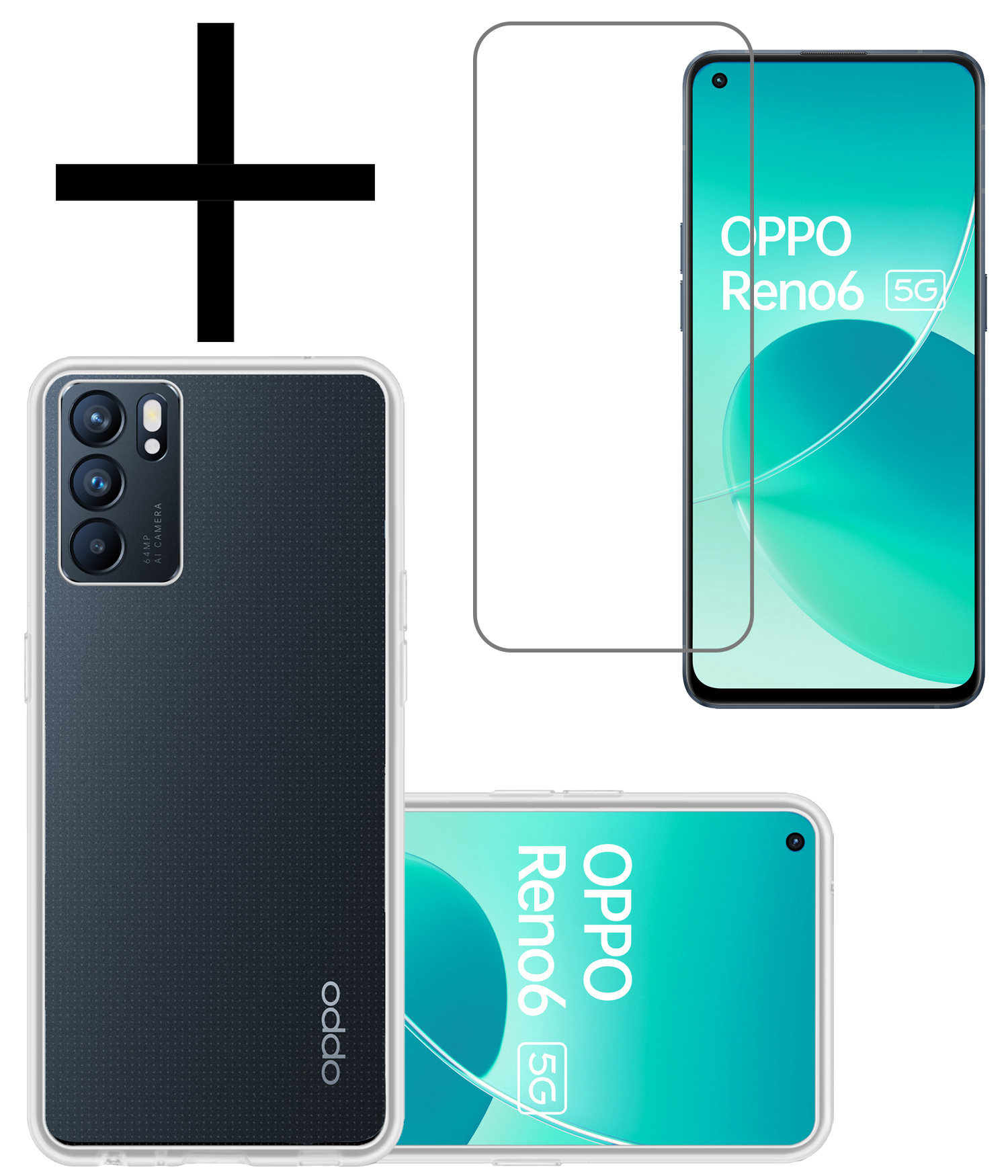 NoXx Hoes Geschikt voor OPPO Reno 6 Hoesje Cover Siliconen Back Case Hoes Met Screenprotector - Transparant