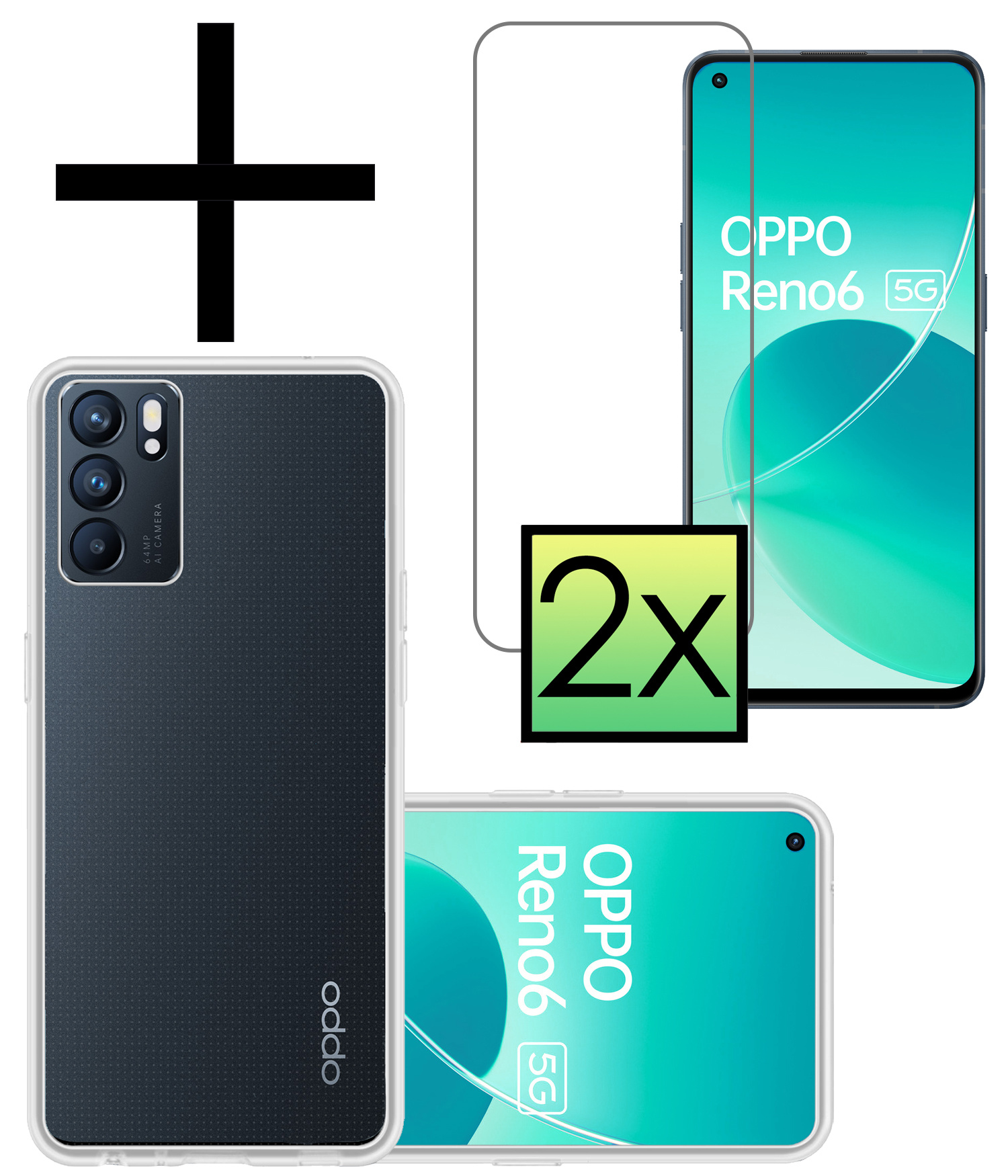 OPPO Reno 6 Hoesje Back Cover Siliconen Case Hoes Met 2x Screenprotector - Transparant