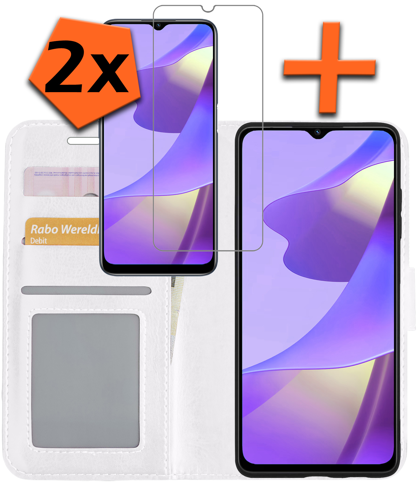 Nomfy Hoesje Geschikt voor OPPO A16 Hoes Bookcase Flipcase Book Cover Met 2x Screenprotector - Hoes Geschikt voor OPPO A16 Hoesje Book Case - Wit