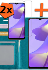 Nomfy Hoesje Geschikt voor OPPO A16 Hoes Bookcase Flipcase Book Cover Met 2x Screenprotector - Hoes Geschikt voor OPPO A16 Hoesje Book Case - Turquoise