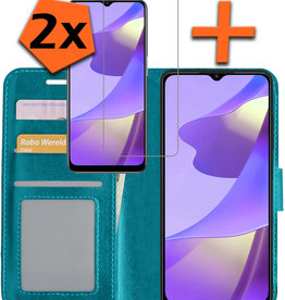Nomfy OPPO A16 Hoesje Bookcase Turquoise Met 2x Screenprotector