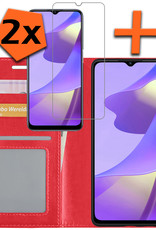 Nomfy Hoesje Geschikt voor OPPO A16 Hoes Bookcase Flipcase Book Cover Met 2x Screenprotector - Hoes Geschikt voor OPPO A16 Hoesje Book Case - Rood