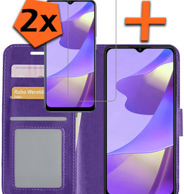 Nomfy OPPO A16 Hoesje Bookcase Paars Met 2x Screenprotector