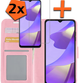 Nomfy OPPO A16 Hoesje Bookcase Lichtroze Met 2x Screenprotector