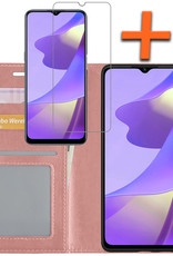 Nomfy Hoesje Geschikt voor OPPO A16 Hoes Bookcase Flipcase Book Cover Met Screenprotector - Hoes Geschikt voor OPPO A16 Hoesje Book Case - Rosé goud