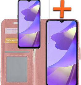 Nomfy OPPO A16 Hoesje Bookcase Rose Goud Met Screenprotector