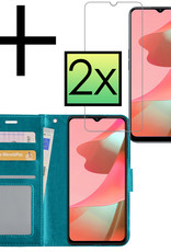 NoXx Hoes Geschikt voor OPPO A16 Hoesje Book Case Hoes Flip Cover Wallet Bookcase Met 2x Screenprotector - Turquoise