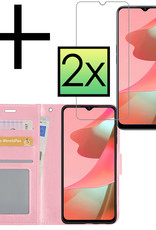 NoXx Hoes Geschikt voor OPPO A16 Hoesje Book Case Hoes Flip Cover Wallet Bookcase Met 2x Screenprotector - Lichtroze