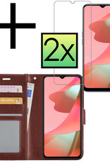 OPPO A16 Hoesje Bookcase Flip Cover Book Case Met 2x Screenprotector - Bruin