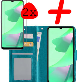 BASEY. OPPO A16 Hoesje Bookcase Turquoise Met 2x Screenprotector