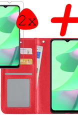 BASEY. Hoes Geschikt voor OPPO A16 Hoesje Bookcase Hoes Flip Case Book Cover Met 2x Screenprotector - Hoesje Geschikt voor OPPO A16 Hoes Book Case Hoesje - Rood