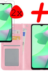 BASEY. Hoes Geschikt voor OPPO A16 Hoesje Bookcase Hoes Flip Case Book Cover Met 2x Screenprotector - Hoesje Geschikt voor OPPO A16 Hoes Book Case Hoesje - Lichtroze