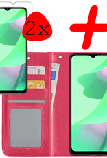 BASEY. Hoes Geschikt voor OPPO A16 Hoesje Bookcase Hoes Flip Case Book Cover Met 2x Screenprotector - Hoesje Geschikt voor OPPO A16 Hoes Book Case Hoesje - Donkerroze