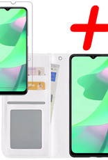 BASEY. Hoes Geschikt voor OPPO A16 Hoesje Bookcase Hoes Flip Case Book Cover Met Screenprotector - Hoesje Geschikt voor OPPO A16 Hoes Book Case Hoesje - Wit