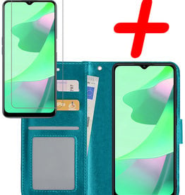 BASEY. OPPO A16 Hoesje Bookcase Turquoise Met Screenprotector