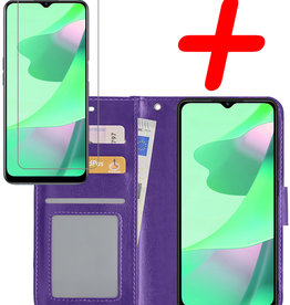 BASEY. OPPO A16 Hoesje Bookcase Paars Met Screenprotector