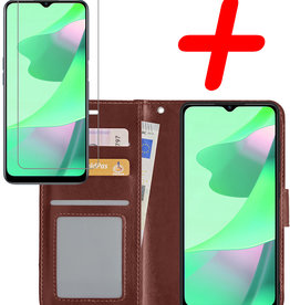 BASEY. OPPO A16 Hoesje Bookcase Bruin Met Screenprotector