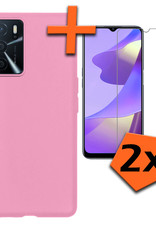 Nomfy Hoesje Geschikt voor OPPO A16 Hoesje Siliconen Cover Case Met 2x Screenprotector - Hoes Geschikt voor OPPO A16 Hoes Back Case - Lichtroze