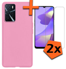 Nomfy Nomfy OPPO A16 Hoesje Siliconen Met 2x Screenprotector - Lichtroze