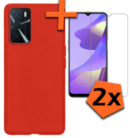 Nomfy OPPO A16 Hoesje Siliconen Met 2x Screenprotector - Rood