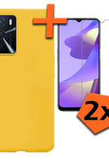 Nomfy Hoesje Geschikt voor OPPO A16 Hoesje Siliconen Cover Case Met 2x Screenprotector - Hoes Geschikt voor OPPO A16 Hoes Back Case - Geel