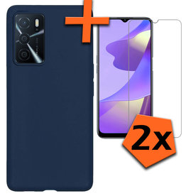 Nomfy OPPO A16 Hoesje Siliconen Met 2x Screenprotector - Donkerblauw