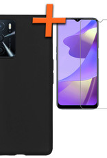 Nomfy Hoesje Geschikt voor OPPO A16 Hoesje Siliconen Cover Case Met Screenprotector - Hoes Geschikt voor OPPO A16 Hoes Back Case - Zwart