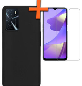 Nomfy Nomfy OPPO A16 Hoesje Siliconen Met Screenprotector - Zwart