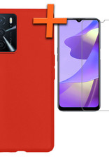 Nomfy Hoesje Geschikt voor OPPO A16 Hoesje Siliconen Cover Case Met Screenprotector - Hoes Geschikt voor OPPO A16 Hoes Back Case - Rood