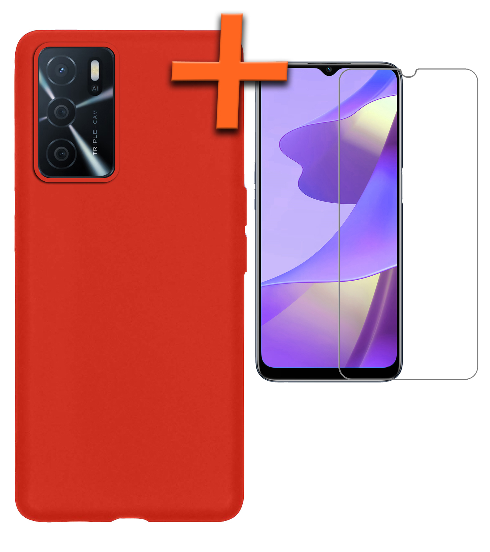 Nomfy Hoesje Geschikt voor OPPO A16 Hoesje Siliconen Cover Case Met Screenprotector - Hoes Geschikt voor OPPO A16 Hoes Back Case - Rood