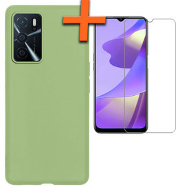 Nomfy Nomfy OPPO A16 Hoesje Siliconen Met Screenprotector - Groen