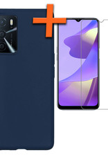 Nomfy Hoesje Geschikt voor OPPO A16 Hoesje Siliconen Cover Case Met Screenprotector - Hoes Geschikt voor OPPO A16 Hoes Back Case - Donkerblauw