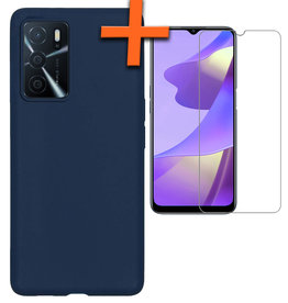 Nomfy Nomfy OPPO A16 Hoesje Siliconen Met Screenprotector - Donkerblauw
