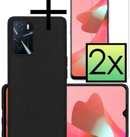 NoXx OPPO A16 Hoesje Siliconen Met 2x Screenprotector - Zwart