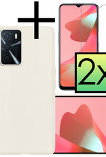 NoXx Hoes Geschikt voor OPPO A16 Hoesje Cover Siliconen Back Case Hoes Met 2x Screenprotector - Wit