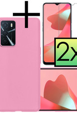 NoXx Hoes Geschikt voor OPPO A16 Hoesje Cover Siliconen Back Case Hoes Met 2x Screenprotector - Lichtroze