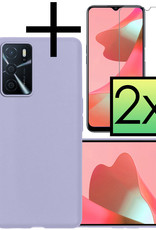 NoXx Hoes Geschikt voor OPPO A16 Hoesje Cover Siliconen Back Case Hoes Met 2x Screenprotector - Lila