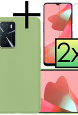 NoXx Hoes Geschikt voor OPPO A16 Hoesje Cover Siliconen Back Case Hoes Met 2x Screenprotector - Groen