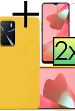 NoXx Hoes Geschikt voor OPPO A16 Hoesje Cover Siliconen Back Case Hoes Met 2x Screenprotector - Geel
