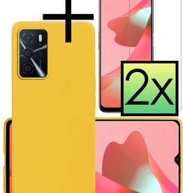 NoXx NoXx OPPO A16 Hoesje Siliconen Met 2x Screenprotector - Geel