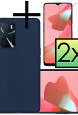 NoXx Hoes Geschikt voor OPPO A16 Hoesje Cover Siliconen Back Case Hoes Met 2x Screenprotector - Donkerblauw